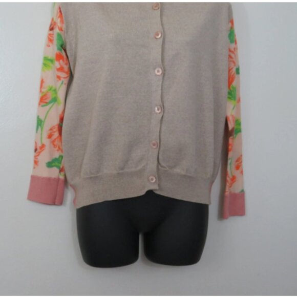 Stella McCartney size 40 Wool Cardigan Sweater Floral Tan Button Down US 4 6 - Picture 4 of 6